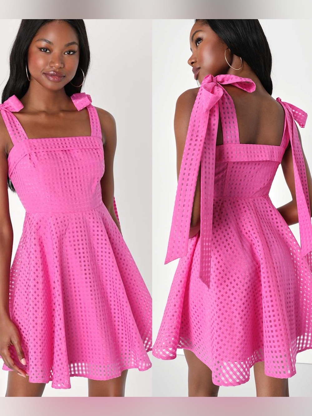 Lulus | Forever Darling Magenta Gingham Burnout Tie-Strap Mini Dress